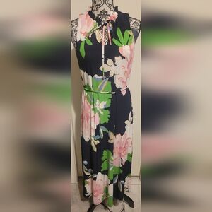 Tommy Hilfiger Jersey Knit Pleated Collar Floral Print Maxi Dress Sz 4